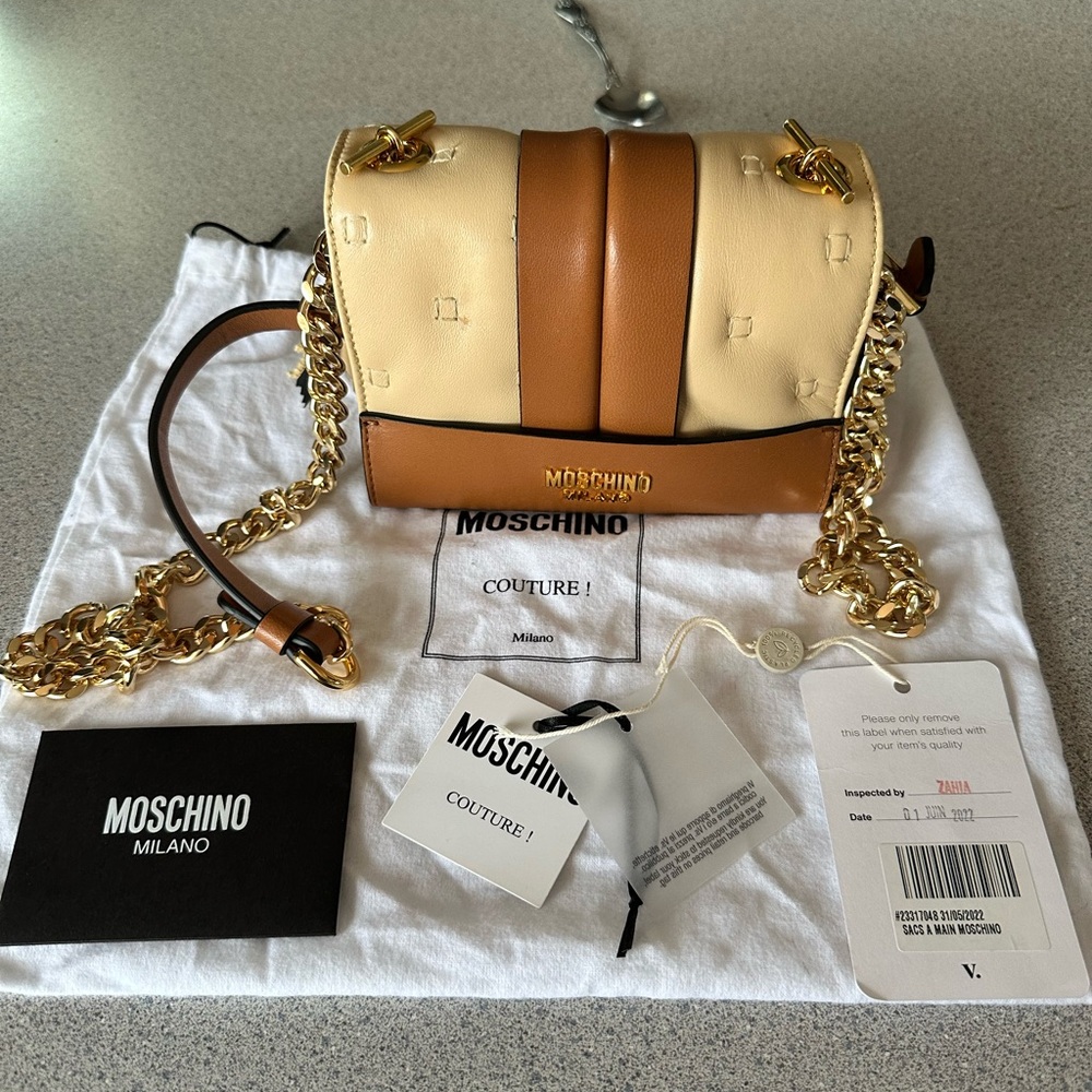 Moschino Couture Two Tone Mini Crossbody Bag. Brown. Authentic.